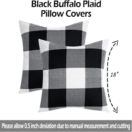 Buffalo Plaid Pillow Covers 18x18 Set of 2 Black and White Outdoor Throw Pillows Black Buffalo Check Pillow Covers Farmhouse Decor for Couch Sofa and Bed {4}