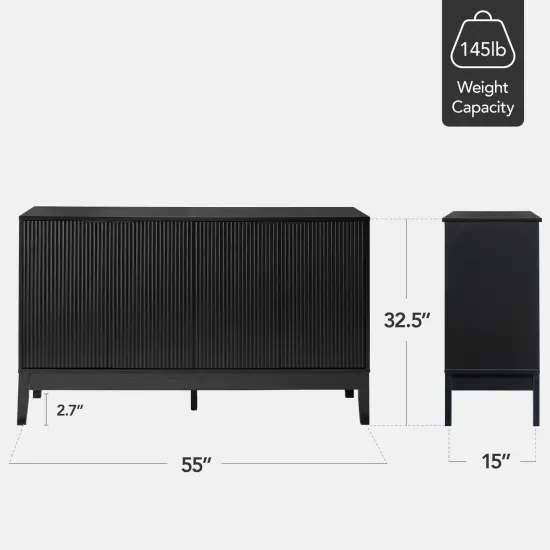 Best Choice Products 4-Door Reeded Storage Cabinet w/ Soft-Close Doors, Multipurpose Accent Furniture Black {2}