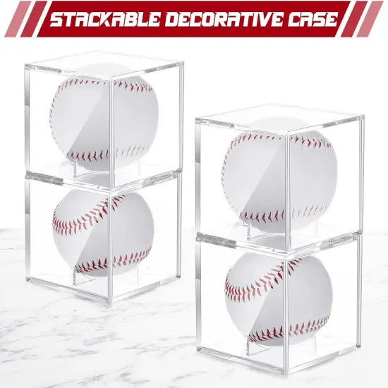 Baseball Display Cases for Balls, Acrylic Baseball Holder Clear UV Protected Cube Autograph Storage Box for Official Size Standing {3}