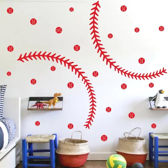 Vinyl Baseball Wall Decals Big Baseball Stitches Stickers Peel and Stick Ceiling Decals Baseball Lace Wall Stickers Large Sport Ball Wall Stickers for Teens Boy Girl Bedroom Playroom Decor {3}