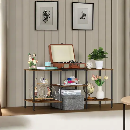 Rustic Brown Farmhouse TV Stand with Charging Station - 45" Media Console for TVs up to 50 Inches, Power Outlets, USB Ports & Storage Shelves, Multi-Functional Furniture for Living Room/Bedroom {5}