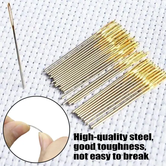 120pcs Cross Stitch Needles +2 Needle Threader Golden Color Large Eyes Cross Stitch DIY Embroidery Hand Needles Sewing Needles in Transparent Box Size 22# 24# 26# 28# {4}