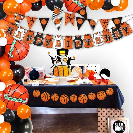 Basketball Happy Birthday Banners, Basketball Party Decorations, Basketball Garland Bunting, Basketball Theme Party Decorations, Birthday Photo Prop Pennant for Boys {3}