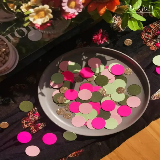 Pink Confetti Glitter Party Table Decorations Confetti Hawaii Girls Party Supplies Golden Green Scatter Paper Craft for Birthday Bridal Baby Shower Wedding Gift Circle Dots Decor 100 Pcs {3}