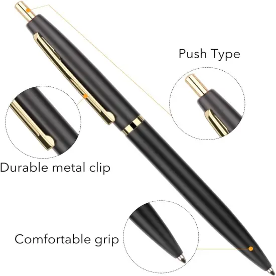 6 pack Black & Gold Click Ballpoint Pens - Black ink Medium Point(1 mm), Metallic Retractable Pen Nice Gift {2}