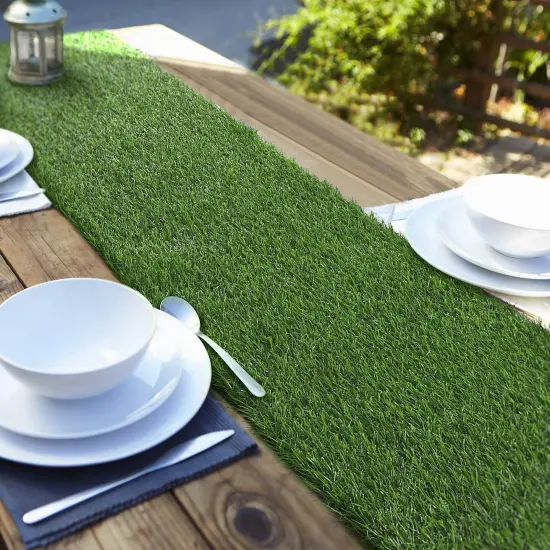 12 x 108 Inch Artificial Grass Table Runners Carpet Roll Synthetic Grass Table Runner Grass Tabletop Decoration for Spring Fall Summer Holiday, Baby Shower, Wedding, Birthday, Banquet {1}
