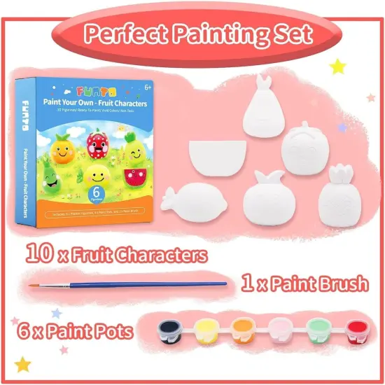 Summer Paint Your Own Fruits Painting Kit, 13 PCS Crafts Set for Kids, STEAM Project Creative Activity DIY Toys with 6 Figurines, 6 Paint Pots, 1 Brush {2}