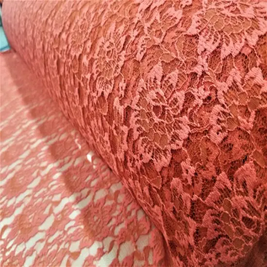 1 Yard Coral Floral Stretch Lace Fabric Soft 4-Way Elastic for Dress Bridal 59 Inches Wide {1}
