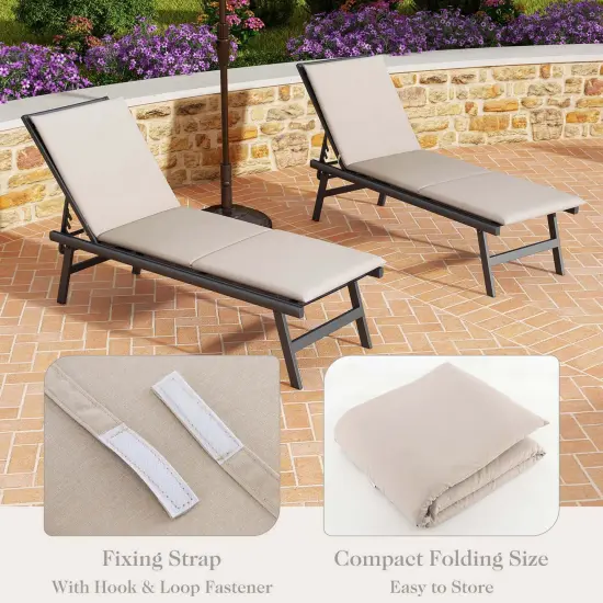 Costway 1/2 PCS Outdoor Chaise Lounge Cushion with Hook & Loop Fastener Fixing Straps Patio {4}