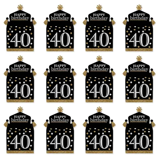 Big Dot of Happiness Adult 40th Birthday - Gold - Treat Box Party Favors - Birthday Party Goodie Gable Boxes - Set of 12 {6}