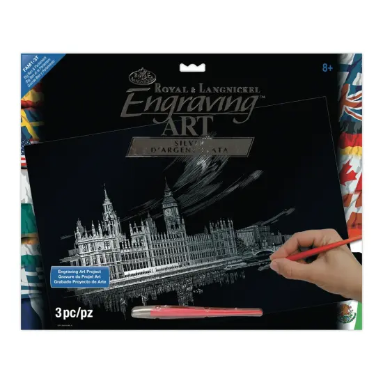 FAM-1 | Engraving Art&trade; Famous Places 3pc Big Ben & Parliament 11.25" x 15.325" Silver Foil Project {1}