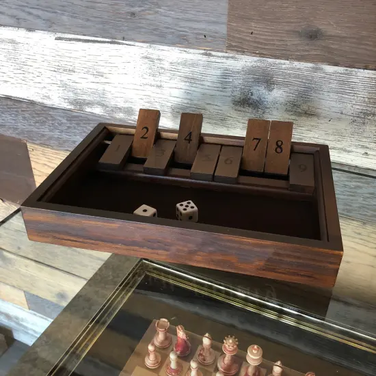 WE Games 9 Number Shut the Box Board Game with Walnut Stained Wood, 11 in. {2}