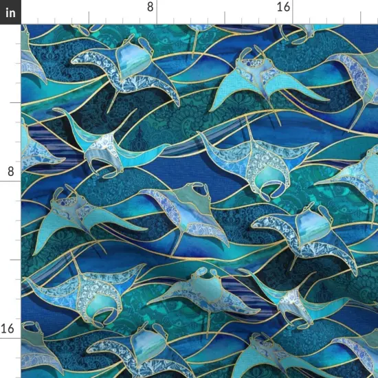Various Fabrics by the Yard or Fat Quarter Sea Creatures Manta Ray Ocean Life Turquoise Blue Golden Yellow Teal Green Animals Gorgeous Fish Giant Mantas Cobalt Sapphire Custom Printed Fabric by Spoonflower {2}