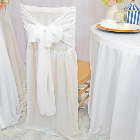 1 Piece White Chiffon Chair Back Cover with Sash Elegant Slipcover for Chiavari Chairs {2}