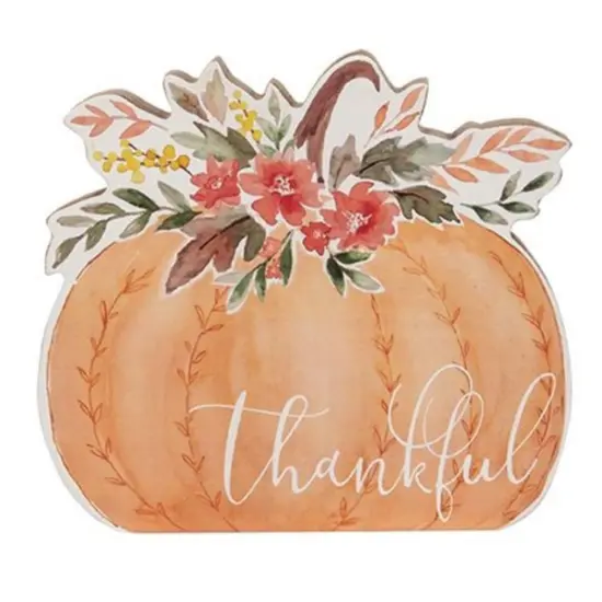 Thankful Watercolor Pumpkin Tabletop Fall Decor Wooden Shelf Sitter {1}