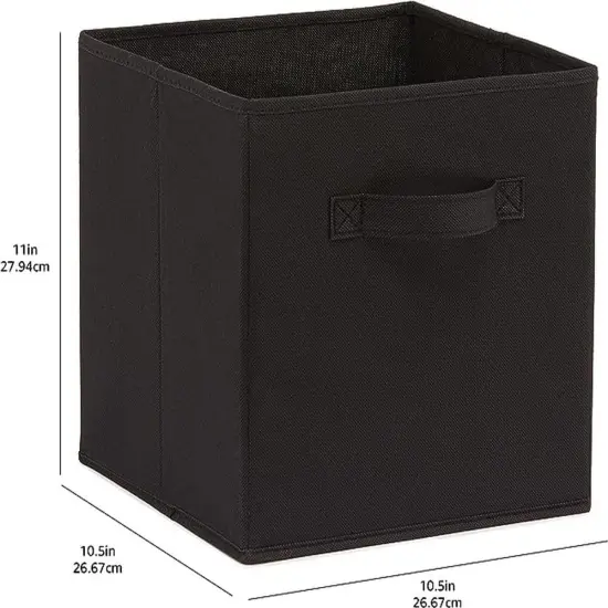 Amazon Basics Cube Organizer Storage Bins Handles, Collapsible Fabric, Pack of 6, 10.5"x10.5"x11", Black {4}