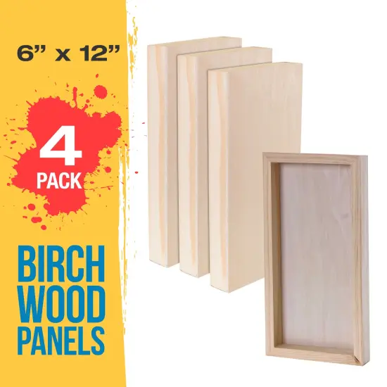 6" x 12" Unfinished Cradled Wood Panels for Painting, Gallery 1-1/2" Deep (4 Pack) - Artist Depth Wooden Wall Canvases - Mixed-Media Craft, Acrylic, Oil, Encaustic, Paint Pouring {2}