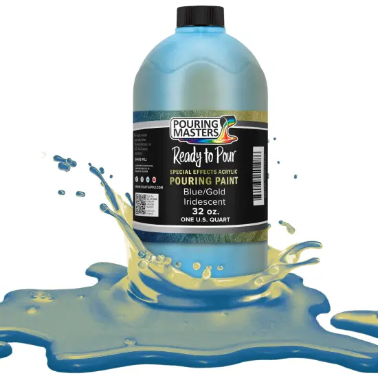 Pouring Masters Blue/Gold Iridescent Special Effectsr Acrylic Pouring Paint - Premium 32-Ounce Pre-Mixed Fluid Acrylic Paint - Fluid Art Supplies for Canvas, Wood, Paper, Tile & Rocks {1}
