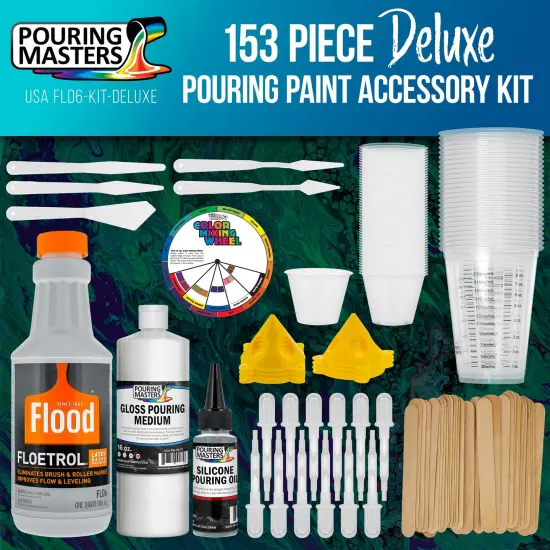 1 Quart Floetrol Additive Pouring Supply Paint Medium Deluxe Kit for Mixing, Stain, Epoxy, Resin - Silicone Oil, Plastic Cups, Mini Painting Stands {2}