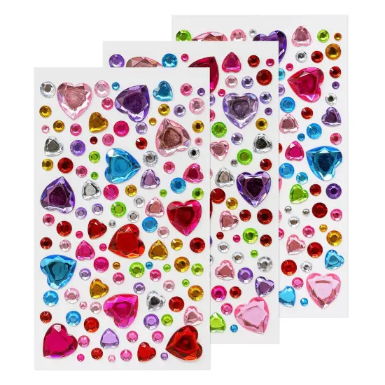 Wrapables 327pcs Acrylic Self Adhesive Crystal Rhinestone Gem Stickers, DIY, Arts & Crafts Supplies (3 sheets), Hearts {1}