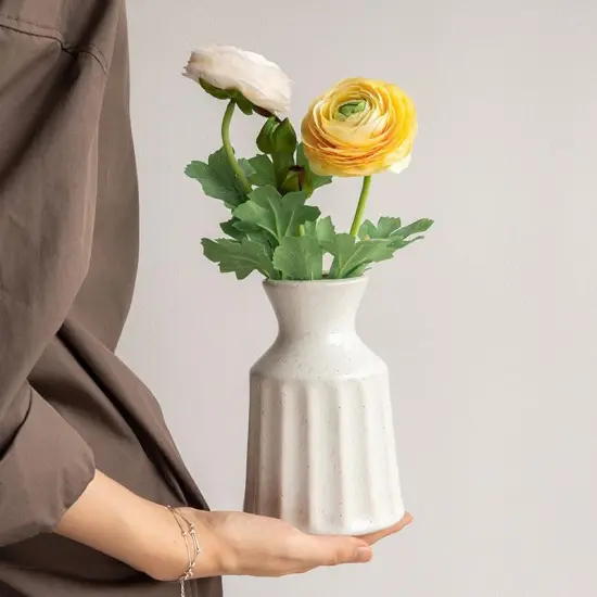 Ceramic Boho Vase, Farmhouse Home Decor Embossed Vases for Centerpieces, Kitchen, Office, Shelf, Table, Vase for Pampas Grass, Eucalyptus {4}