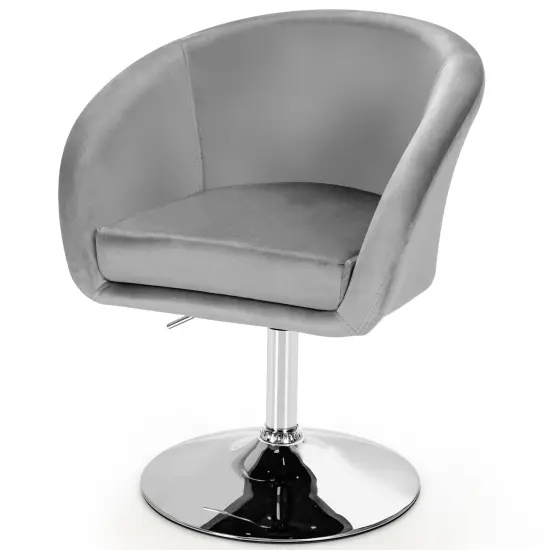 Height Adjustable and Swivel Makeup Accent Chair with Round Back and Metal Base Grey {1}
