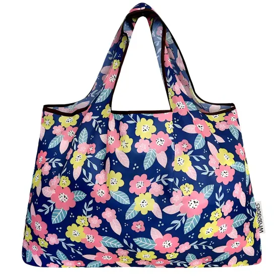 Wrapables Large Foldable Tote Nylon Reusable Grocery Bags, Pink & Yellow Corsage {3}
