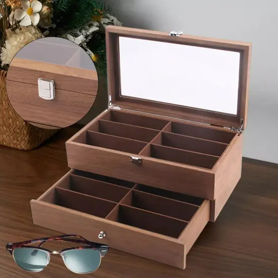12 Slot Eyeglass Sunglasses Glasses Case Wood Storage Display Organizer Box {5}
