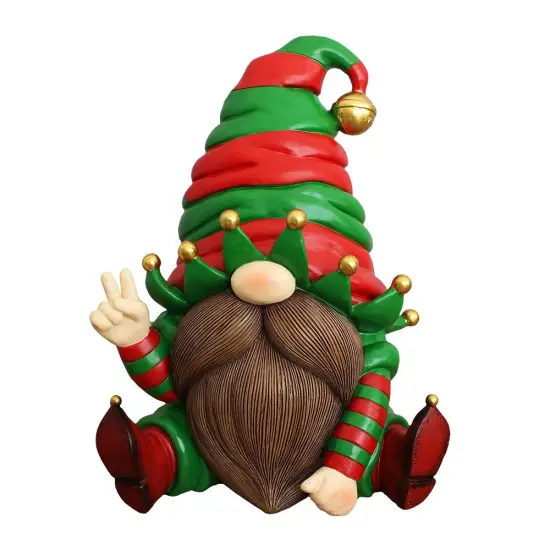 Cheerful Elf Gnome Festive Figurine, 8" Christmas Garden Statue {6}