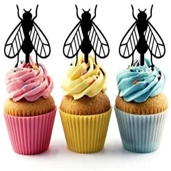House Fly Bug Insect Silhouette Acrylic Cupcake Toppers 12 pcs {1}