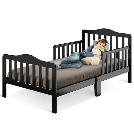 Classic Design Kids Wood Bed Frame with Two Side Safety Guardrails Brown {9}