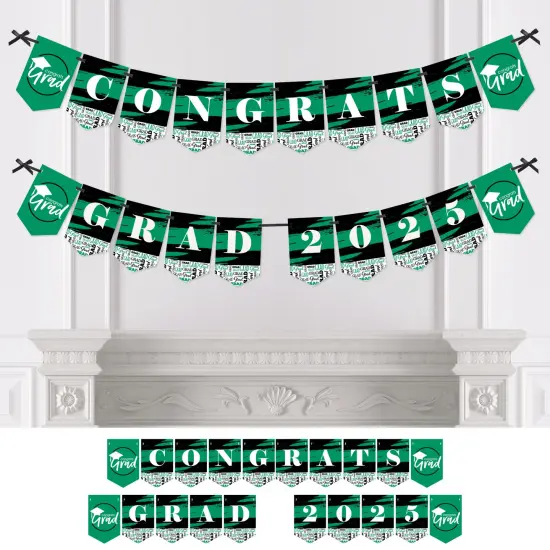 Big Dot of Happiness Green Graduation Bunting Banner - Party Decorations - Congrats Grad 2025 {1}
