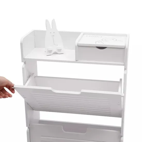 White Modern Shoe Rack PVC Shoe Storage Cabinet Tipping Bucket Storage Stand {4}