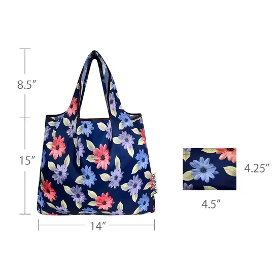 Wrapables Foldable Tote Nylon Reusable Grocery Bag (Set of 2), Colorful Daisies {2}