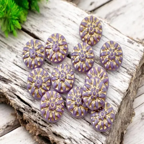 *12* 15mm Gold Washed Lilac Silk Dahlia Flower Coin Beads {3}