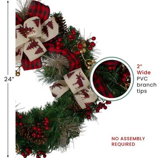 Northlight Bows and Berries Artificial Christmas Wreaths - 24-Inch, Unlit Green {6}