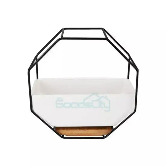 Flower Vase Hanging Planter Geometric Decor Mirrored Container with Bamboo Tray {1}