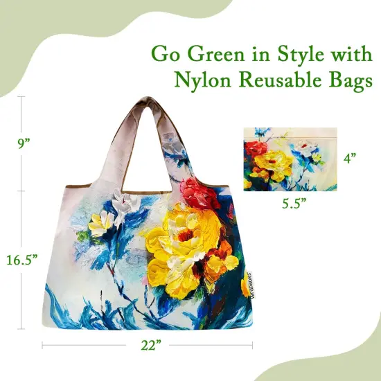 Wrapables Large Foldable Oil Painting Nylon Reusable Grocery Bag, Spring {2}