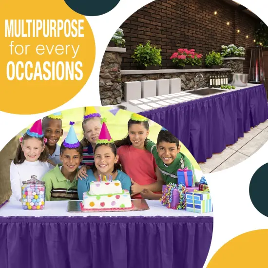 Ruffle Disposable Table Skirt 14 Ft Long Pleated Table Skirts with Adhesive Strip &ndash; Fits 6ft+ Rectangle or Round Tables &ndash; Ideal for Birthday Parties, Gender Reveal, Baby Showers & Event Decorations 6 pack by Exquisite Purple {5}