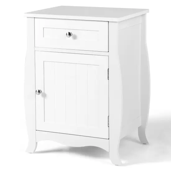 Costway Nightstand with Drawer Cabinet Curved Legs Sofa Side End Accent Table White {1}