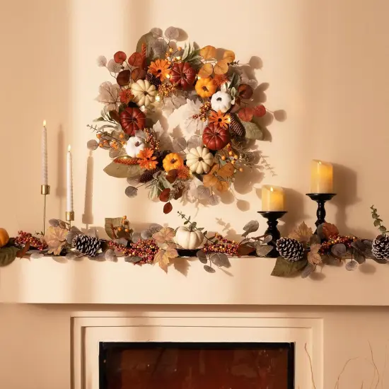 Collapsible Fall Wreath with Light for Front Door {2}