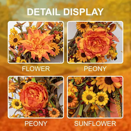 22 Inch Artificial Fall Autumn Wreath {4}