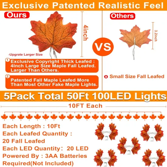 5 Pack Fall Garland with Lights - 50 Ft 100 LED {3}