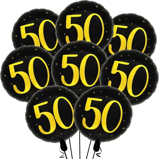 50th Birthday Balloons Mens 50th Birthday Decorations Black and Gold Foil {1}