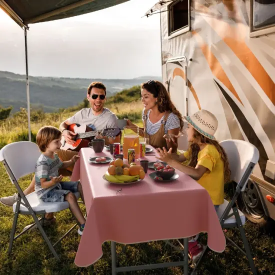 Exquisite Vinyl Tablecloth &ndash; 70" Round &ndash; Pack of 1 &ndash; Round Plastic Table Cover with Flannel Backing &ndash; Reusable & Waterproof Tablecloth for Parties and Events Pink {5}