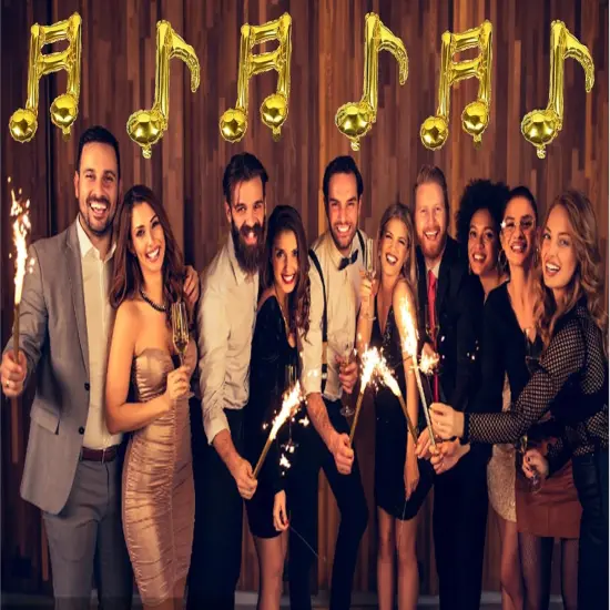 10 Pcs Music Note Gold Balloons - Foil & Mylar, Happy Birthday Banner {3}