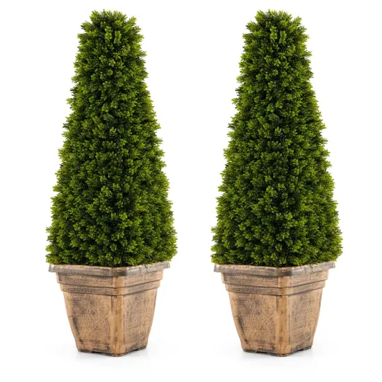 Costway 3 FT Artificial Boxwood Topiary Tree Potted Fake Tree Indoor & Outdoor Faux Tree {8}