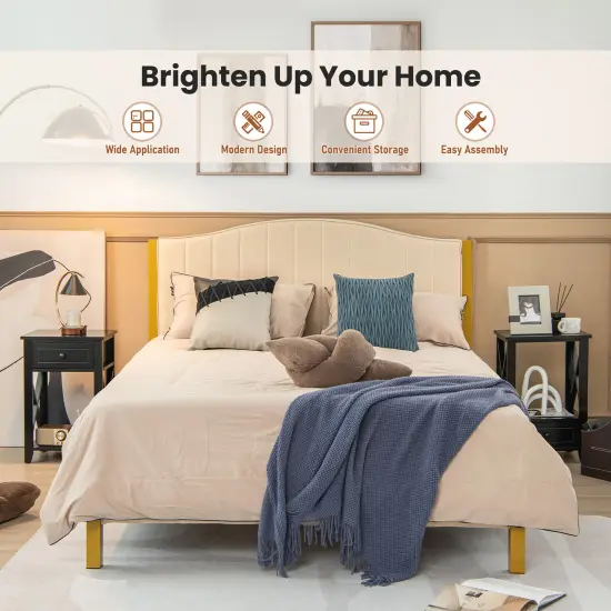 Costway Modern Nightstand with Bottom Drawer Storage Shelf Small Side End Table White\Black {6}