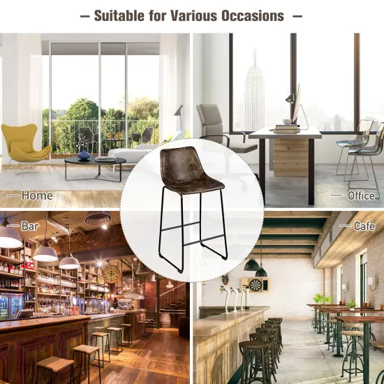 Costway Set of 2 Bar Stool Faux Suede Upholstered Kitchen Dining Chair w/Metal Legs Grey\Brown {4}