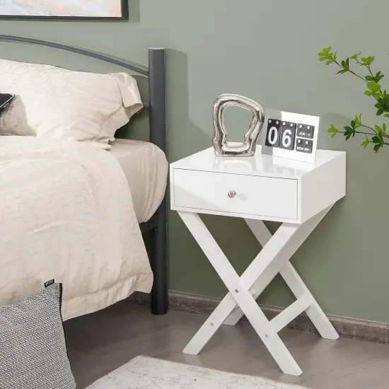 Costway Side Nightstand with Drawer x Shaped Structure Accent Sofa End Table White\Black {2}